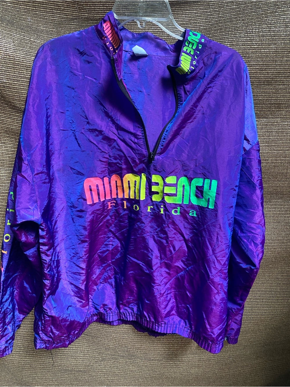 Miami Beach Florida metallic purple neon green wind breaker Jacket